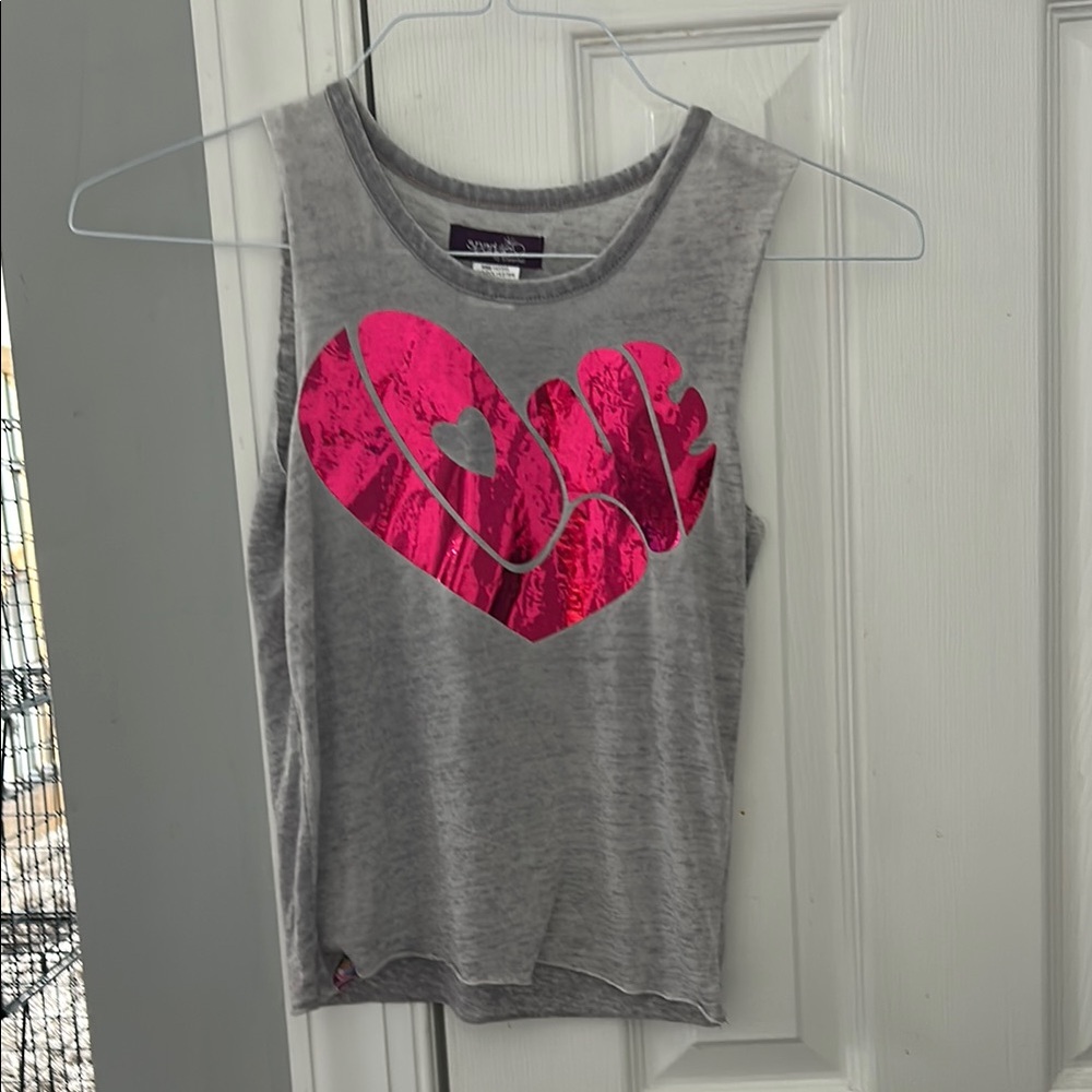 Sparkle by stoopher Gray and Pink Heart Tank Top